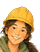 A check-in selfie drawn as a grid of attendance cells: a worker in a yellow hard hat, looking into the phone.
